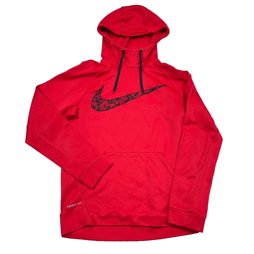 Nike Hoodie Women Small Red Black Therma Dri Fit Sweatshirt Sweater Swoosh Mock